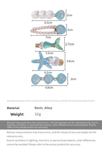 Spécifications détaillées des tailles pour pinces à cheveux étoile de mer et coquillage