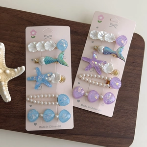 Barrettes À Cheveux Queue De Sirène Coquillage Étoile De Mer Résine Alliage Fausse Künstliche Perle Style Plage D'Été Pour Femmes Filles