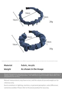 Détail montrant les dimensions et matériaux des serre-têtes en jean bleu pour femmes