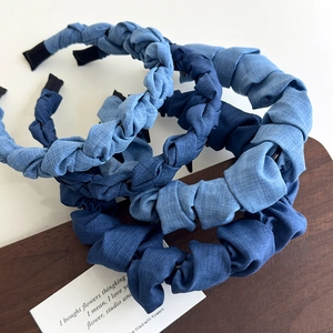 Lot de 3 serre-têtes en denim bleu avec des motifs ondulés et tressés élégants