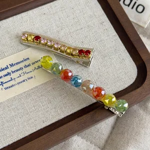 Colorful Rhinestone Crystal Hair Clips Korean Style Alloy Duckbill Clips Side Hairpins For Women Girls Hair Accessories