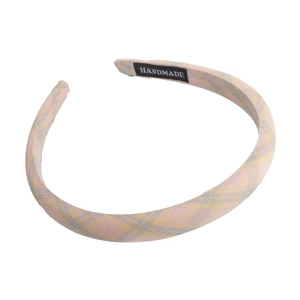 Pink and yellow plaid headband with handmade label for a sweet and fresh hairstyle