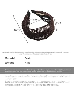 Detailed size specifications for bohemian woven headband in dark coffee fabric