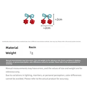 Detailed size and 7g weight specifications for handmade cherry beaded earrings