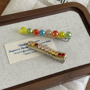 Colorful dopamine crystal hair clips with sparkling rhinestones and silver metal base
