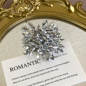 Detailed macro view of sparkling crystal flower charms for DIY shoe decoration