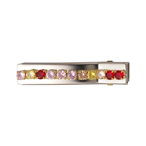 Colorful rhinestone hair clip with silver metal base and 12 sparkling round crystals