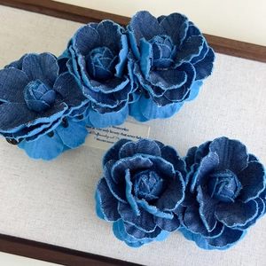 Set of two vintage denim camellia banana clips for elegant high ponytail styling