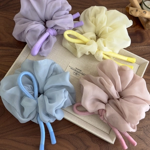 Chiffon oversized scrunchie set in pastel purple, yellow, blue, and pink organza