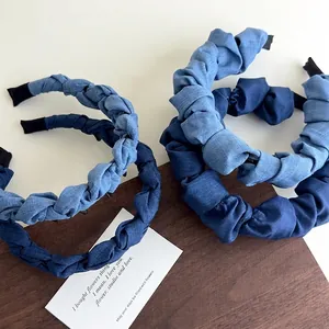 Lot de serre-têtes en denim bleu ondulé avec dents antidérapantes pour coiffure volume