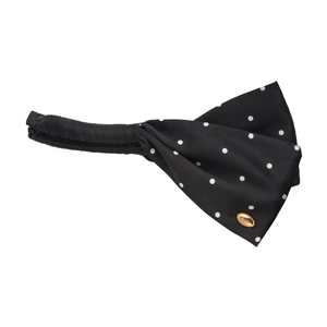 Elegant black satin polka dot bow banana hair clip with a gold metal accent detail