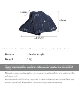 Spécifications de taille détaillées du clip à cheveux en denim avec motifs de nœuds