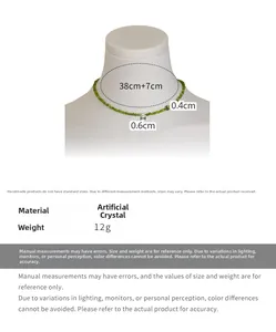 Detailed size view of green crystal bead necklace with 38cm length and 7cm extension chain