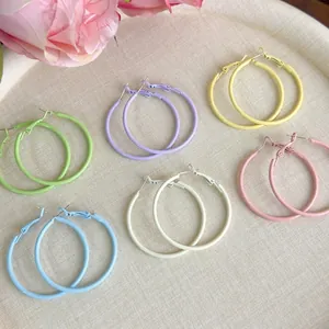 Macaron Matte Round Hoop Earrings For Women Simple Lacquered Iron Large Circle Earrings Summer Dopamine Fashion Jewelry