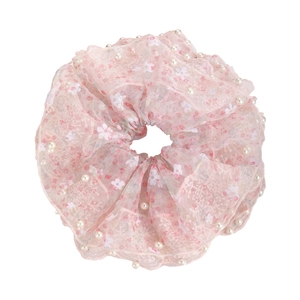 Elegante roze kanten haarelastiekje met witte parels voor dames haaraccessoires