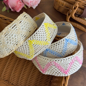 Bohemian woven wide headband set with hollow geometric patterns in 4 colors