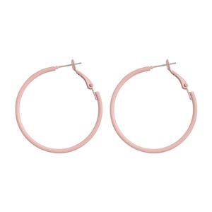 Minimalist macaron pink matte hoop earrings for women with large circular thin design