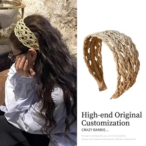 Cerchietto in Paglia Intrecciata Vintage Donna Estate Mare Vacanza Stile Bohemien Fascia Capelli Larga Accessori Capelli