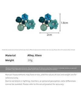 Blue sugar cube crystal flower earrings dimensions 2cm by 1.8cm detailed view