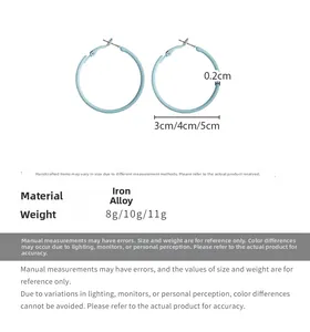 Size specifications of light blue hoop earrings in 3cm 4cm and 5cm diameters