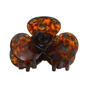French vintage tortoiseshell medium hair claw clip with elegant 3D rose flower design