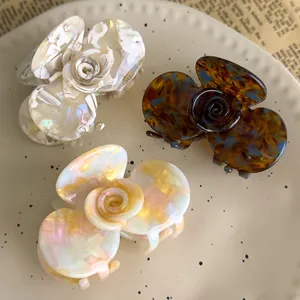 French Vintage Acetate Camellia Flower Hair Claw Clip Elegant Medium Floral Shark Clip Hair Accessories For Women