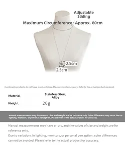 Detail of adjustable heart pendant necklace showing 80cm length and stainless steel texture