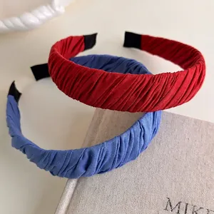 Korean Style Pleated Fabric Headband Handmade Ruched Hair Band Solid Color Elegant Hair Accessories For Women Daily Wear