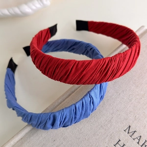Elegant pleated fabric headbands in red and blue colors for daily hair styling