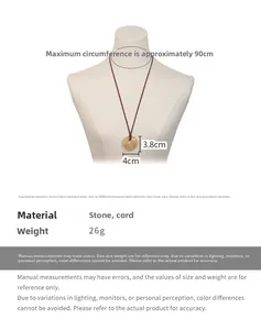 Detail view of heart-shaped natural stone pendant with size 4cm x 3.8cm on brown cord