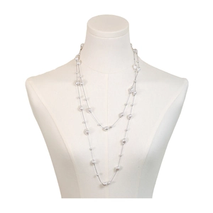 Zweilagige lange Barockperlenkette mit silberner Schlangenkette für Damen Styling