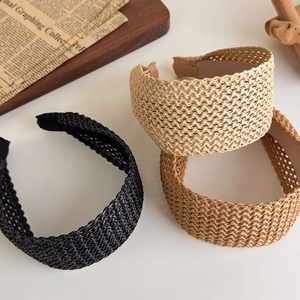 Serre-Tête Large en Paille Tissée Fait à la Main pour Femme Style Vacances Vintage Tissage Géométrique Accessoire Cheveux