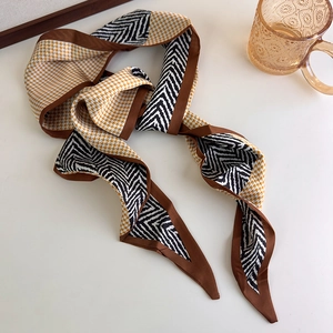 Chic long silk scarf with houndstooth and chevron pattern for women as waist belt