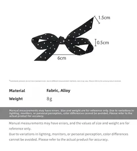 Spécifications de taille détaillées de la barrette nœud à pois noirs et blancs avec mesures