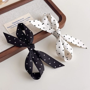 Barrettes à cheveux à long ruban à pois rétro français en noir et blanc