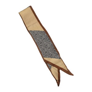 Long silk-texture houndstooth and geometric pattern waist scarf belt for women
