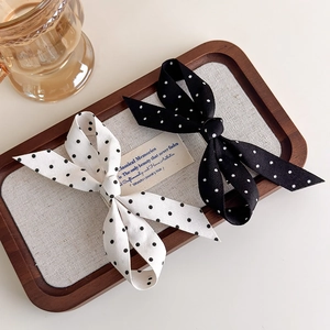 Lot de deux barrettes nœuds à pois minimalistes en tissu élégant noir et blanc