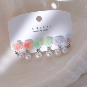 Ensemble de Boucles d'Oreilles Rose Romantiques avec Künstliche Perles pour Femmes Style Coréen Boucles d'Oreilles en Résine Bijoux Mode Cadeau