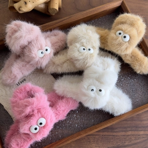 Cute plush shark hair claw clip set with big eyes in five assorted colors for women