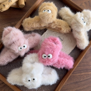 Cute Cartoon Big Eyes Plush Hair Claw Faux Fur Shark Clip Winter Autumn Funny Hair Accessories For Women Girls
