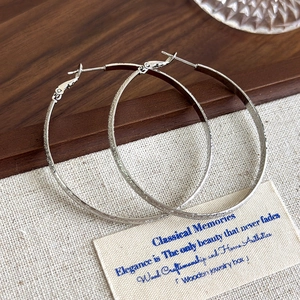 Detailed macro view of silver hoop earrings showing dual texture matte and polished finish