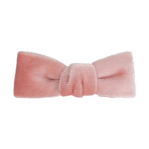 Pink velvet bow hair clip with soft texture, minimalist handmade knot design for women