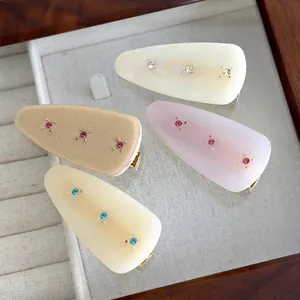 French Vintage Acetate Duckbill Hair Clip Geometric Rhinestone Water Drop Hairpin Elegant Korean Style Side Bangs Clip