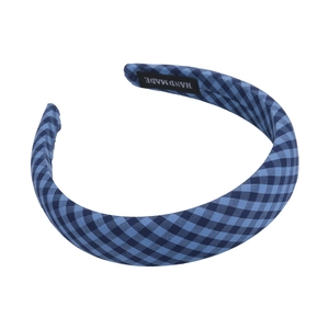 Blue plaid padded sponge headband for women with handmade label and preppy style