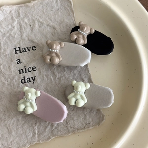 Niedliche 3D Bär Haarklammern Stoff Umwickelt Legierung Entenschnabel Clips Süße Künstliche Perle Dekor Haarschmuck Für Damen Mädchen