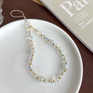 Bijou de téléphone papillon en verre coloré avec perles irisées et accents dorés