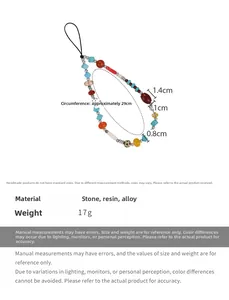 Detailed specs of handmade colorful beaded phone strap with stone and resin beads