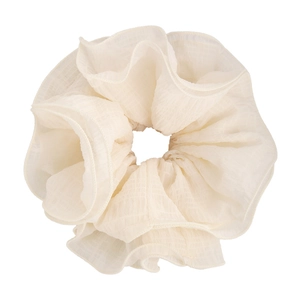 Chouchou beige surdimensionné de style français avec texture en gaze plissée élégante