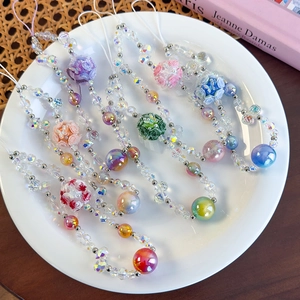 Colorful floral resin and crystal beaded phone wrist straps with cute bow charms