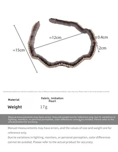 Detailed dimensions of the wavy grey velvet headband with champagne imitation pearls
